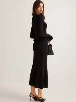 Discount Ruffle Slim Sweater Dress Black Dresses|Sweater Dresses
