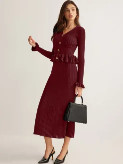 Discount Ruffle Slim Sweater Dress Black Dresses|Sweater Dresses