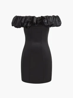 Sale Ruffle Zippered Off-Shoulder Dress Black Dresses|Cocktail & Party Dresses