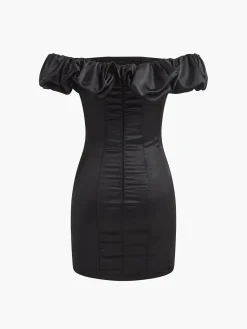 Sale Ruffle Zippered Off-Shoulder Dress Black Dresses|Cocktail & Party Dresses
