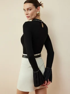 Sale Ruffle-Cuff  Cutout Slim Blouse Blouses & Shirts|Tops