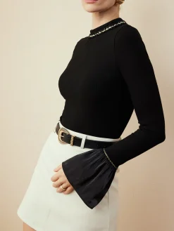 Sale Ruffle-Cuff  Cutout Slim Blouse Blouses & Shirts|Tops