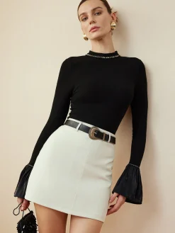Sale Ruffle-Cuff  Cutout Slim Blouse Blouses & Shirts|Tops