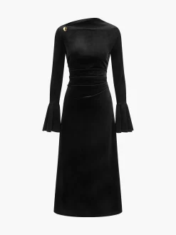 New Ruffle-Cuff Velvet Long Dress Cocktail & Party Dresses|Long Dresses