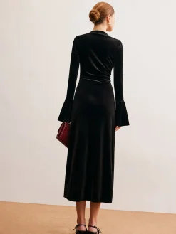 Online Ruffle-Cuff Velvet Long Dress Black Dresses|Cocktail & Party Dresses