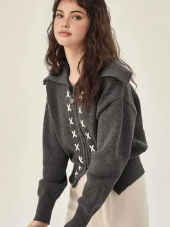 Best Sailor Collar Two-Way Zipper Cardigan Cardigans|Sweaters & Cardigans