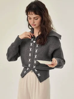 Best Sailor Collar Two-Way Zipper Cardigan Cardigans|Sweaters & Cardigans
