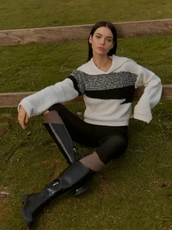 Outlet Sailor-Collar Color Block Short Sweater Knitwear|Tops
