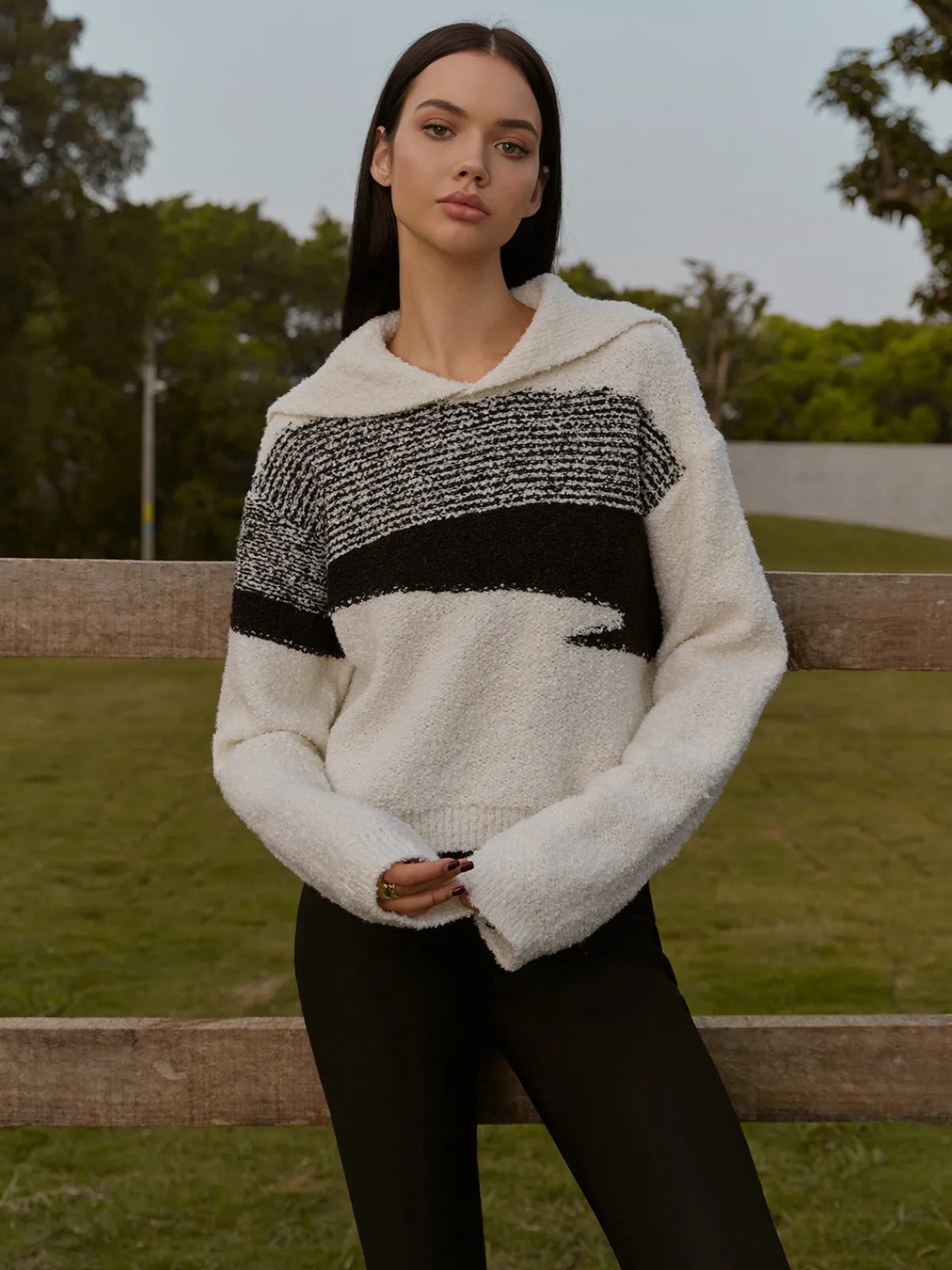 Outlet Sailor-Collar Color Block Short Sweater Knitwear|Tops