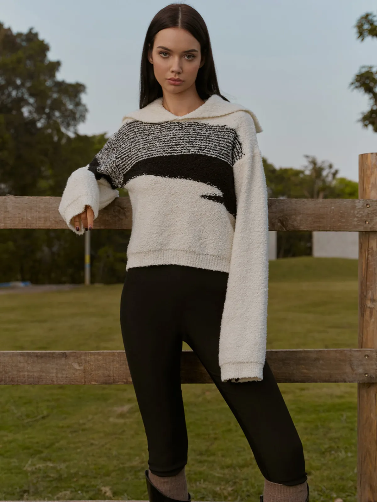 Outlet Sailor-Collar Color Block Short Sweater Knitwear|Tops