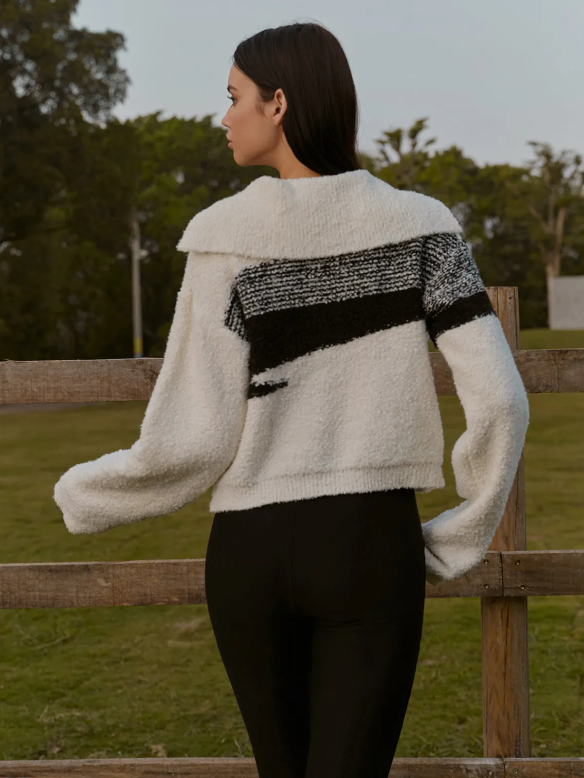 Outlet Sailor-Collar Color Block Short Sweater Knitwear|Tops
