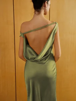 Outlet Satin Backless Sleeveless Long Dress Casual Dresses|Cocktail & Party Dresses