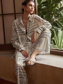 Best Satin Cactus Print Pants Set Pants Sets|Matching Sets