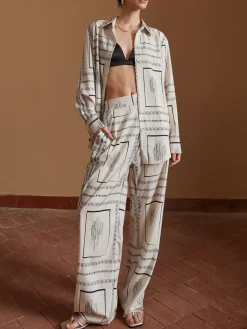 Best Satin Cactus Print Pants Set Pants Sets|Matching Sets