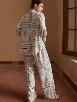 Best Satin Cactus Print Pants Set Pants Sets|Matching Sets