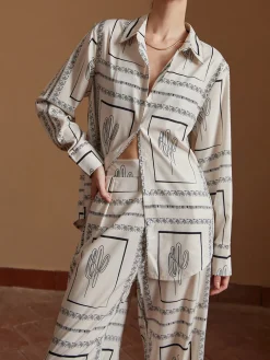 Best Satin Cactus Print Pants Set Pants Sets|Matching Sets