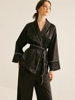 New Satin Contrast Piping Belted Pants Set Pants Sets