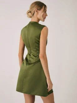 New Satin Crew Neck Short Dress Casual Dresses|Work Dresses