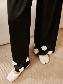 Hot Satin 3D Flower Button Pants Long Sleeve Sets|Pants