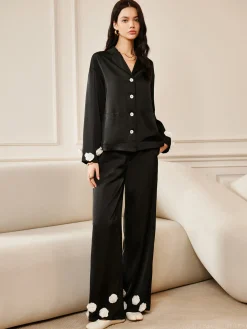 Satin 3D Flower Pocket Shirt Long Sleeve Sets|Blouses & Shirts