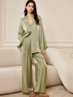 Online Satin Draped Pants Set Pants Sets|Long Sleeve Sets