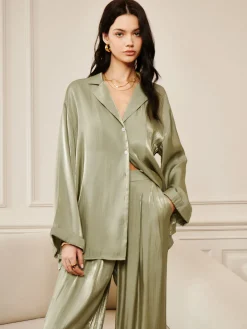 Online Satin Draped Pants Set Pants Sets|Long Sleeve Sets