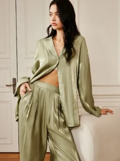 Online Satin Draped Pants Set Pants Sets|Long Sleeve Sets