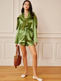 Satin Drawstring Shorts Set Shorts Sets|Long Sleeve Sets