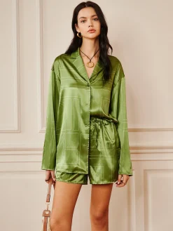 Satin Drawstring Shorts Set Shorts Sets|Long Sleeve Sets