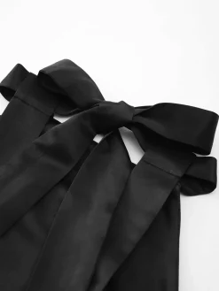 Sale Satin Knotted Doule Pockets Open Back Pleated Mini Dress Black Dresses|Cocktail & Party Dresses
