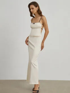 Best Satin Open Back Two Piece Skirt Set Skirt Sets|Long Sleeve Sets