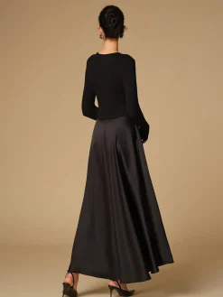 New Satin Panel Jersey Long Dress Black Dresses|Cocktail & Party Dresses
