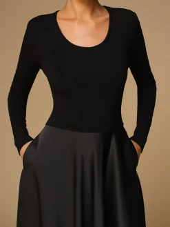 New Satin Panel Jersey Long Dress Black Dresses|Cocktail & Party Dresses