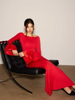 Satin Panel Jersey Split Dress Cocktail & Party Dresses|Long Dresses