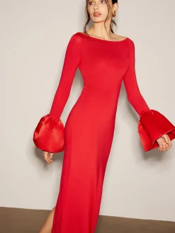 Satin Panel Jersey Split Dress Cocktail & Party Dresses|Long Dresses