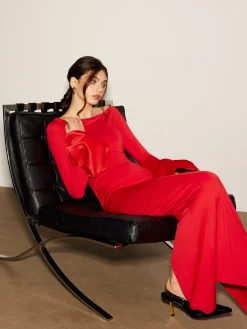 Satin Panel Jersey Split Dress Cocktail & Party Dresses|Long Dresses