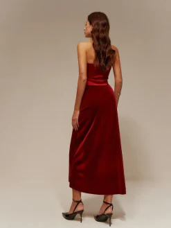 Hot Satin Panel Velvet Pleated Tube Dress Cocktail & Party Dresses|Long Dresses