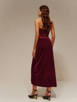 Satin Panel Velvet Pleated Tube Dress Cocktail & Party Dresses|Long Dresses