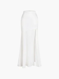 Satin Patchwork Split Maxi Skirt Skirts|Bottoms