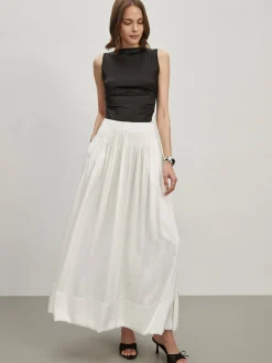 Satin Pleated Zipper Skirt Skirts|Bottoms