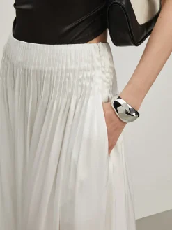 Satin Pleated Zipper Skirt Skirts|Bottoms