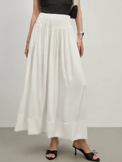 Satin Pleated Zipper Skirt Skirts|Bottoms