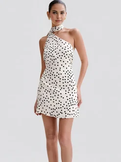 Hot Satin Polka Dot Asymmetrical Dress White Dresses|Casual Dresses