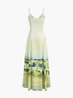 Discount Satin Print V-Neck Cami Dress White Dresses|Casual Dresses