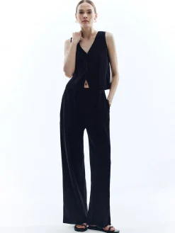 Discount Satin Solid V-Neck Pants Set Pants Sets|Matching Sets