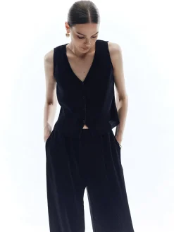 Discount Satin Solid V-Neck Pants Set Pants Sets|Matching Sets