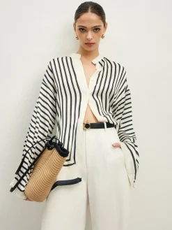 Sale Satin Striped Button Cozy Shirt Blouses & Shirts|Tops