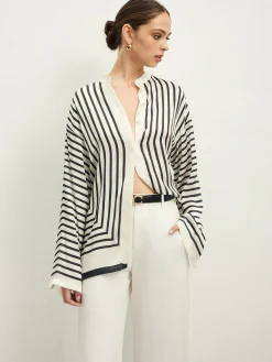 Sale Satin Striped Button Cozy Shirt Blouses & Shirts|Tops