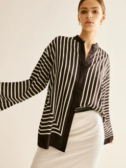 Sale Satin Striped Button Cozy Shirt Blouses & Shirts|Tops
