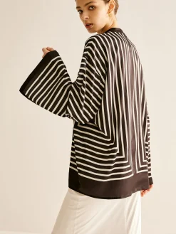 Sale Satin Striped Button Cozy Shirt Blouses & Shirts|Tops